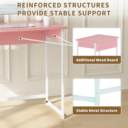 ALISENED Small Computer Desk, 30 Inch Home Office Desk, Computer Desk for Bedroom Study Writing, Compact Desk, Office Desk with Metal Frame, Pink - color: Pink, size: W-30in