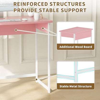 ALISENED Small Computer Desk, 30 Inch Home Office Desk, Computer Desk for Bedroom Study Writing, Compact Desk, Office Desk with Metal Frame, Pink - color: Pink, size: W-30in