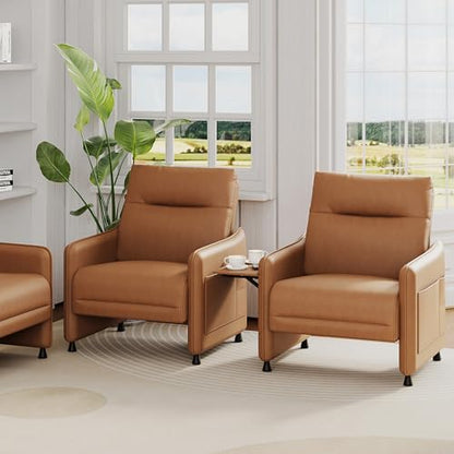 Alunaune Upholstered Living Room Chair Armchair, Mid Century Accent Chair, Reception Couch Slipper Club Lounge Chair Guest Comfy Single Sofa with Sidetable for Bedroom-Brown - color: Brown, size: 1 Chair
