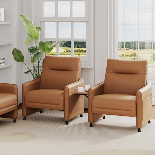 Alunaune Upholstered Living Room Chair Armchair Set of 2, Mid Century Accent Chair, Reception Couch Slipper Club Lounge Chair Guest Comfy Single Sofa with Sidetable for Bedroom-Brown - color: Brown, size: 2 Chairs