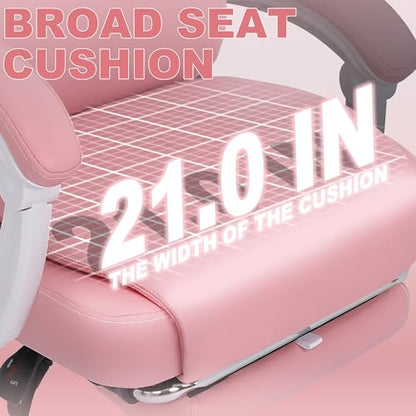 Misolant Big and Tall Office Chair with Footrest, High Back Desk Chair with Linkage Armrest, 90-155° Recline Executive Computer Chairs with Adjustable Height for Home - color: Pink