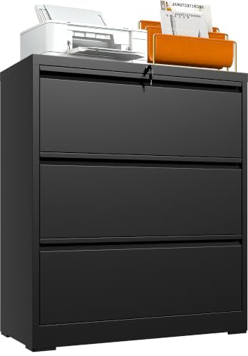 3 Drawer Lateral File Cabinet with Lock, Metal File Cabinets for Home Office, Office Furniture for Organization Hanging Legal/Letter/A4, Metal Filing Cabinet Storage Cabinet, Require Assembly, Black - color: Black, size: 3 Drawers (35.43 in Width)