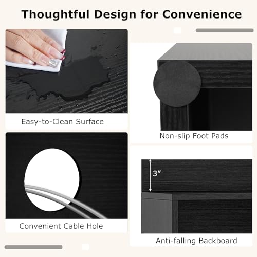 Tangkula Computer Desk with Hutch & Charging Station, Home Office Writing Study Desk with Storage Shelves, Cable Management Hole, Laptop Desk, Desk for Bedroom, Computer Workstation (Black) - color: Black