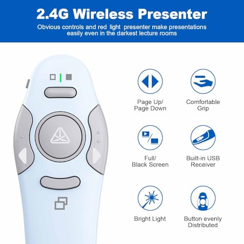QUI 2 Pack Wireless Presenter PowerPoint Clicker, USB, Blue | RF 2.4G USB Presentation Clicker,Support PowerPoint, Google Slides, Keynote, Compatible with Windows & Mac - color: Blue, style: USB
