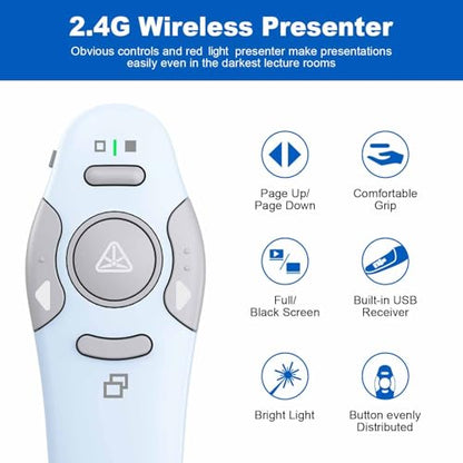 QUI 2 Pack Wireless Presenter PowerPoint Clicker, USB, Blue | RF 2.4G USB Presentation Clicker,Support PowerPoint, Google Slides, Keynote, Compatible with Windows & Mac - color: Blue, style: USB