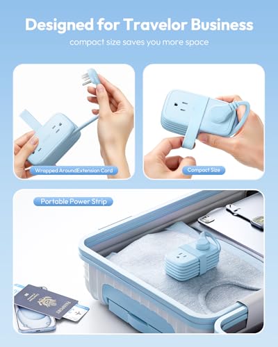 NTONPOWER Blue Travel Power Strip 20W, Travel Essentials 4 Outlets 3 USB(1 USB-C) with 4FT Wrapped Extension Cord Flat Plug, Vacation Essentials for Hotel Travel Camping Cruise Essentials 2026 - size: 1 Pack 4 Outlets 1 USB-C 2 USB-A, style: 20W-Blue