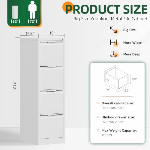 4 Drawer File Cabinet with Lock, Filing Cabinets for Home Office - color: White, size: 4 Drawer - Vertical