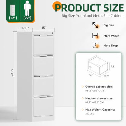 4 Drawer File Cabinet with Lock, Filing Cabinets for Home Office - color: White, size: 4 Drawer - Vertical