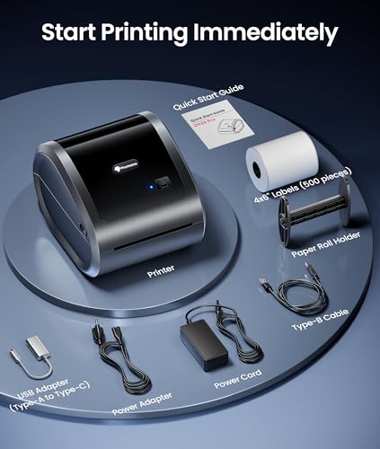 Phomemo 300DPI 4x6 Thermal Shipping Label Printer with 500 Labels | Ethernet Bluetooth & USB connection, Thermal Printer for Small Business, Compatible with iOS Android Windows Mac USPS UPS - color: Grey