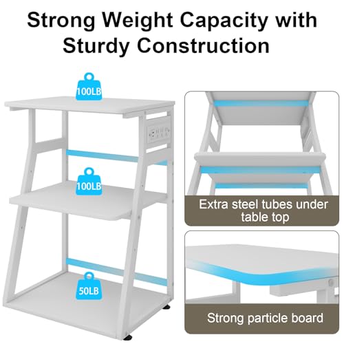 Natwind 3 Tier Large Printer Stand, 24"x20", with Charging Station,White - color: White, size: 23.6''x19.7''