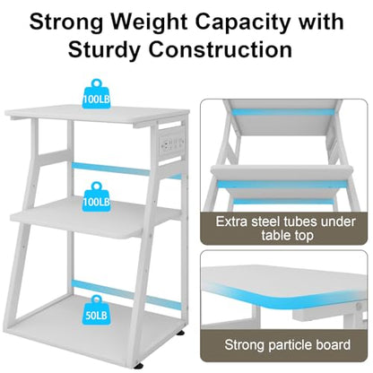 Natwind 3 Tier Large Printer Stand, 24"x20", with Charging Station,White - color: White, size: 23.6''x19.7''
