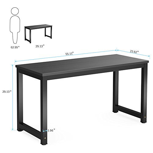 Tribesigns Computer Desk, 55 inch Large Office Desk Computer Table Study Writing Desk for Home Office, Black + Black Leg - color: Black, size: 55*23.6 inch