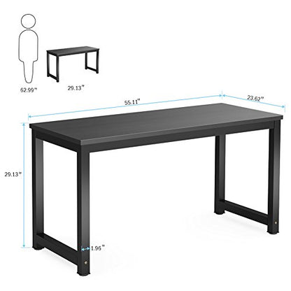 Tribesigns Computer Desk, 55 inch Large Office Desk Computer Table Study Writing Desk for Home Office, Black + Black Leg - color: Black, size: 55*23.6 inch