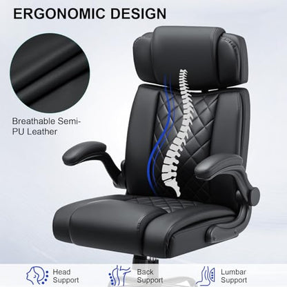 HOFFREE Comfy Computer Chair with Adjustable Lumbar Support (Black) - color: Dark