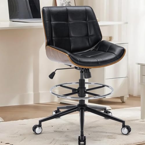 Drafting Office Chair Ergonomic Executive Computer Standing Desk Chair with Adjustable Height and Footrest Ring, Drafting Chair for Counter Height Desk and Drawing (Black) - color: Black