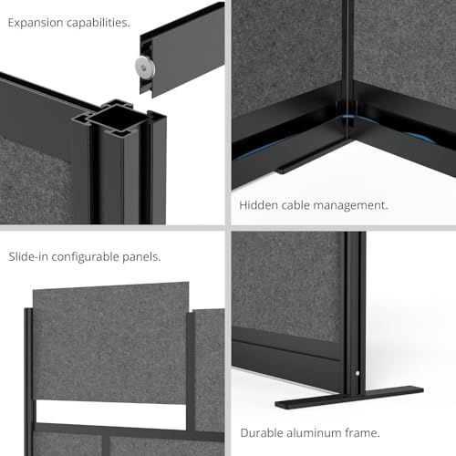Stand Up Desk Store Expanse Modular Wall | 70'' x 70'' Wall | Expandable Partition Room Divider with Rearrangeable Frosted Acrylic & Sound Absorbent Panels (Black Frame) - size: 70" x 70"
