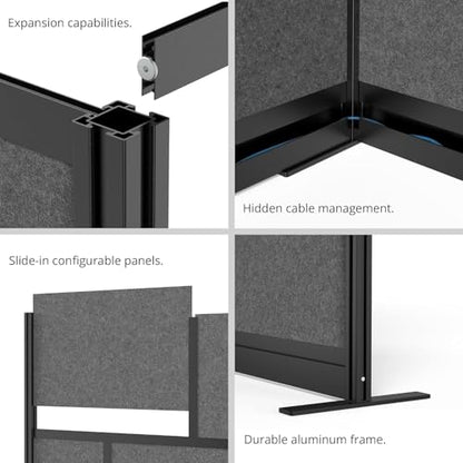 Stand Up Desk Store Expanse Modular Wall | 53'' x 70'' Wall | Expandable Partition Room Divider with Rearrangeable Frosted Acrylic & Sound Absorbent Panels (Black Frame) - size: 53" x 70"