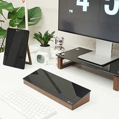Desktop Black Glass Dry Erase Board with Wood Organizers for Small Office Supplies, Desk Whiteboard with Drawer for Home Office Cubicle, Accessories Included, Yeoux | Build With Soild Walnut Wood & Tempered Glass, Small Office Supplies Storage, For Home a