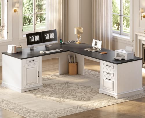 SEDETA Farmhouse 69" Executive L Shaped Office Desk with 4 Drawers, Storage - color: White, size: L Shaped Desk