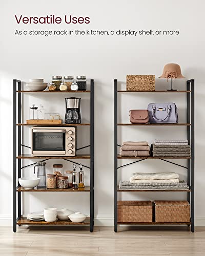 VASAGLE 5-Tier Bookshelf, Bookcase with Steel Frame, Book Shelf for Living Room, Home Office, Study, 11.8 x 26 x 60.2 Inches, Industrial Style, Rustic Brown and Ink Black ULLS061B01 - color: Rustic Brown + Ink Black, size: 5 Tiers (11.8"D x 26"W), style: