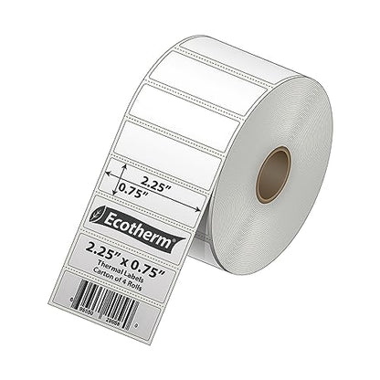 2.25" x .75" Thermal Labels | 4 Rolls | 7120 Labels | fits Zebra, Munbyn, Rollo, Godex, Arkscan, iDPRT, Offnova Thermal Label Printers and More | Blank White Adhesive Stickers by Ecotherm - size: 2.25 x .75 - 7120 Labels