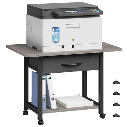 YAOHUOO 22"x15" Large Printer Stand with Drawer, 2-Tier Rolling Table Cart - color: Gray, size: 2-Tier