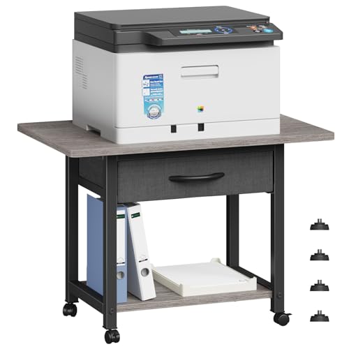 YAOHUOO 22"x15" Large Printer Stand with Drawer, 2-Tier Rolling Table Cart - color: Gray, size: 2-Tier