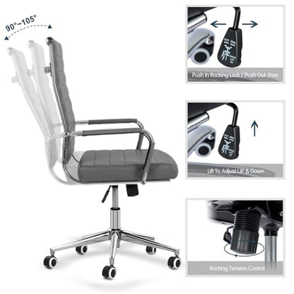 Office Desk Chair,Modern Leather Conference Room Chairs,High Back Ergonomic Home ofiice Chair,Adjustable Height Swivel Executive Computer Chair with Armrest and Padded Seat,Grey - color: Grey