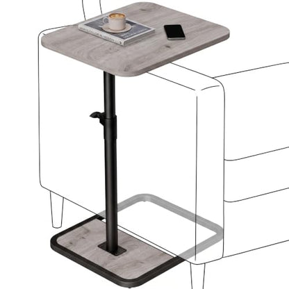 GOYLSER Large C Shaped End Table for Couch, Height Adjustable Living Room Rotating Couch Tray Tables Sofa Table Tv Trays for Bedroom, Swivel Wooden Side Table for Small Space, Grey - color: Grey, style: Enlarged Standard