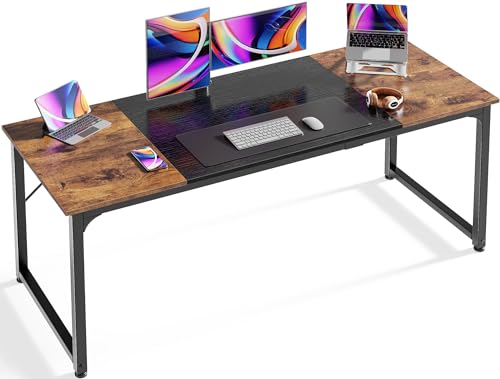 Huuger Computer Desk, 63 Inch Office Desk, Gaming Desk with Storage, Writing Desk Work Desk for Home Office, Study, Modern Simple Desk, Large Legroom, Metal Frame, Rustic Brown and Black - color: Rustic Brown+black, size: 63inch