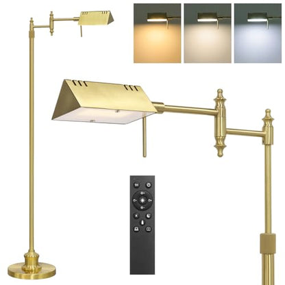 Bairth Light Gold Reading Floor Lamp, Dimmable Pharmacy Standing Lamp | 3 Color Temperature, Dimmable, 17W LED, Height Adjustable, 360°Swing Arm, for Living Room, Bedroom, Office, Craft & Sewing - color: Light Gold