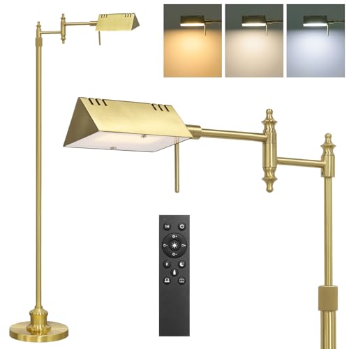Bairth Light Gold Reading Floor Lamp, Dimmable Pharmacy Standing Lamp | 3 Color Temperature, Dimmable, 17W LED, Height Adjustable, 360°Swing Arm, for Living Room, Bedroom, Office, Craft & Sewing - color: Light Gold
