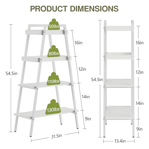 VECELO Ladder Shelf, 4-Tier Bookshelf with Enclosed Edges Design, Wooden Storage Rack Freestanding Bookcase for Living Room Home Office, White