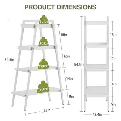 VECELO Ladder Shelf, 4-Tier Bookshelf with Enclosed Edges Design, Wooden Storage Rack Freestanding Bookcase for Living Room Home Office, White
