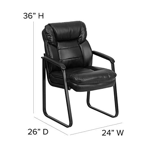 EMMA + OLIVER Black LeatherSoft Side Chair with Lumbar Support and Sled Base - color: Black Leathersoft