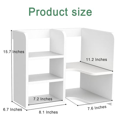 Desk Shelf,Small Bookshelf,Wooden Desk Hutch Desk Organizers,White Desktop Bookshelf and Accessories Storage Display Rack in Home Office Dorm,Freestanding Desk Shelf