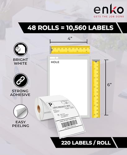 enKo 1744907 48 Rolls | 10560 Thermal 4 x 6 in Address and Shipping Labels - size: 48 Rolls - 10,560 Labels