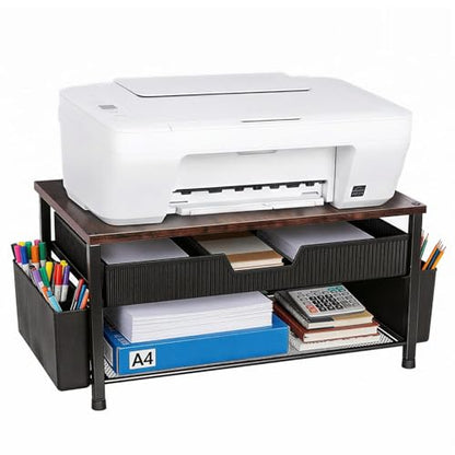 Printer Stand for Desk, Desktop Printer Shelf for Home Office, Brown - color: Brown-High