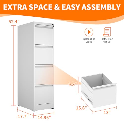 Metal File Cabinet with Drawer Heavy Duty Locking File Cabinets | Home Office Steel Filing Cabinet Vertical File Cabinets for Legal/Letter Size File,Assembly Required - color: White, size: 52.4"H-4 drawers