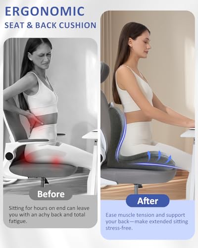 Seat Cushion with Back Support,Lumbar Support Pillow for Office Chair,X Large Memory Foam Chair Cushions for Sciatica Tailbone Pain Relief Coccyx Pad for Wheelchair, Car, Home, Office, Desk