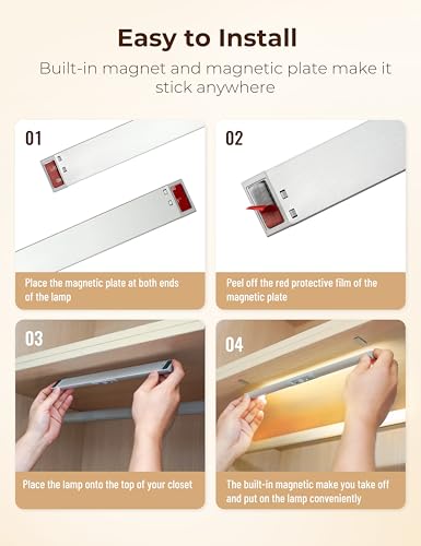 Joyzy Automatic Motion Sensor Closet Lighting with Eye-Protection Design, LED Closet Lights for Stair Step Wireless Light, Rechargeable Wardrobe Pantry Lights (2pack with Warm Lighting) - color: Silver
