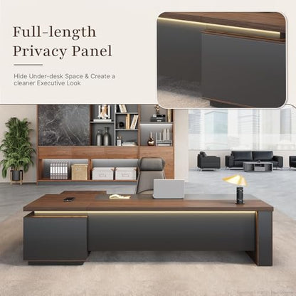 95" Reversible L-Shaped Executive Desk for CEO's Office - color: Red Walnut+graphite Gray, size: 95"L x 71"W