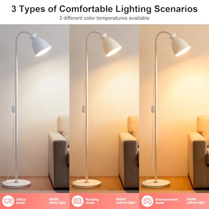 9W Tall LED Dimmable Gooseneck Floor Lamp 3-Color White - color: White Dimming