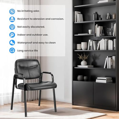 HealSmart Office Reception Guest Chair Set of 2 with Leather Padded Arm Rest for Waiting Room, Meeting Conference, Lobby Home Desk Table Side Chairs for Elderly, Seniors, Black - size: Leather Chairs 2 Pack-Inky