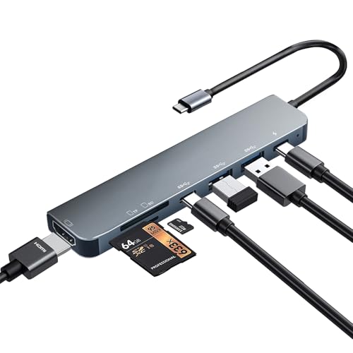 USB C Hub Multiport Adapter, 7 in 1 USBC Dongle with 4K HDMI, 100W PD Charging, USB 3.0, SD/TF Card Reader, USB-C Docking Station for MacBook Pro/Air, Chromebook, Dell, HP and Other Type C Laptops - color: Grey 04-USB C Hub
