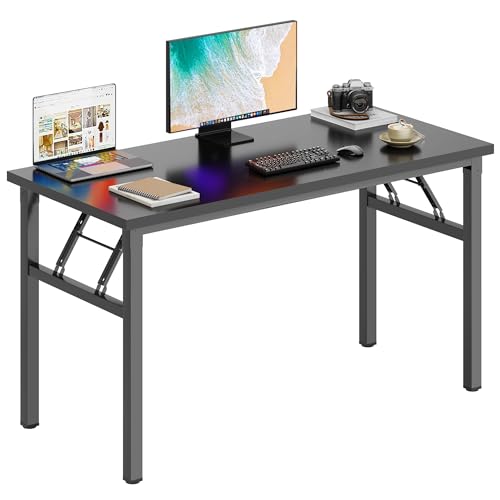 DlandHome 47 Inch Folding Computer Desk, Fully Assembled, Black - color: Black + Black, size: 47 Inches