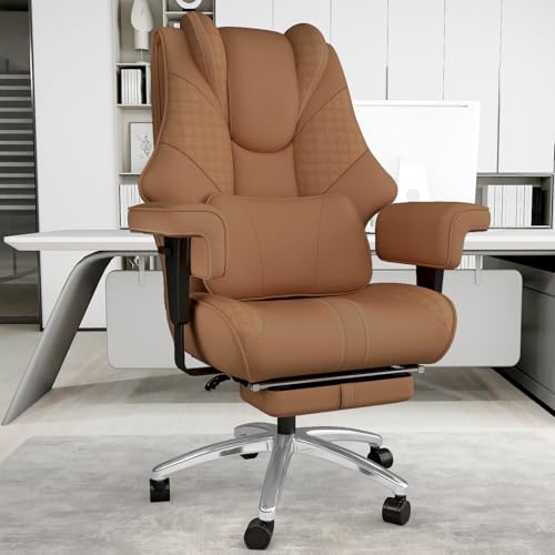 Big and Tall Office Chair with Foot Rest, High Back Computer Desk Chair - color: Brown
