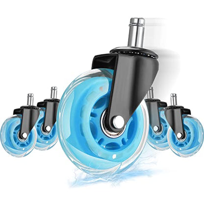 Hivexagon Office Chair Caster Wheels Replacement Set of 5, Heavy Duty Universal Quiet Rolling Casters 3 inch Fit Standard Office Chair for Hardwood Floors, Tiles and Carpet (Blue) - style: U-HG629B