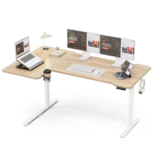 Acrolix L Shaped Electric Standing Desk, 71x43.5 Inch, Oak - color: Oak, size: 71