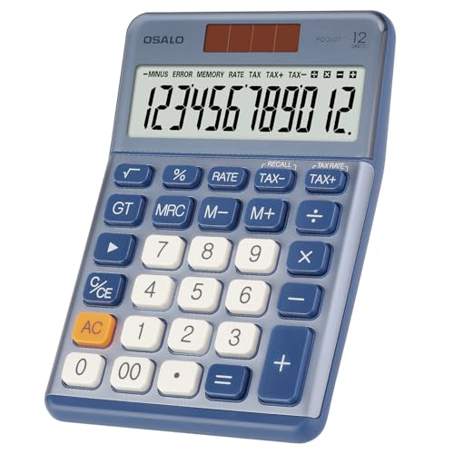 Pendancy Blue Desktop Tax Calculator, 12-Digit Large LCD, Solar & Battery | Small Basic Calculator for Office and Home with Big Buttons, 3.5-Inch Display, Metal Panel, GT/MU and Operation Symbols - color: 200T-Blue, size: Medium